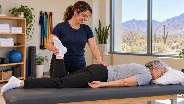 PT performing manual exercise on EDS patient