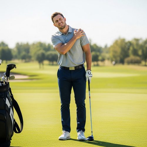 Golfer with sore shoulder